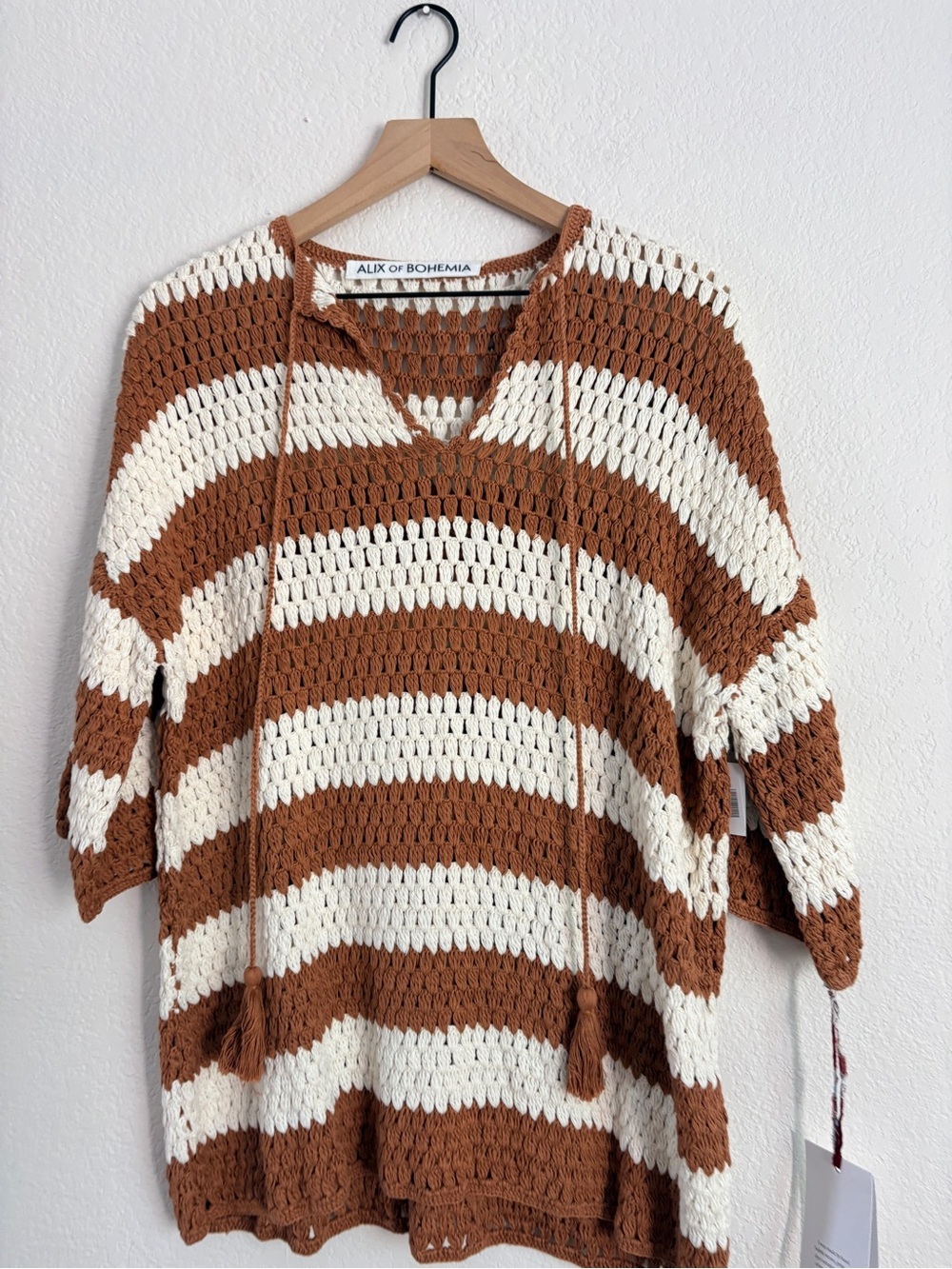 NEW Alix of Bohemia Nolan Striped Crochet Sweater Bohemian Festival Coastal